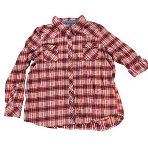 Natural Reflections Red Plaid Western Snap Front Roll Tab Sleeve Shirt Womens 1X